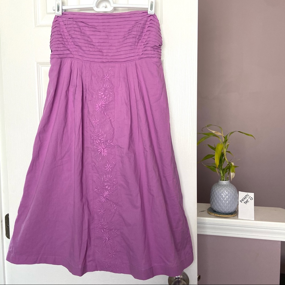 Red Camel strapless smocked dress pockets pleats
